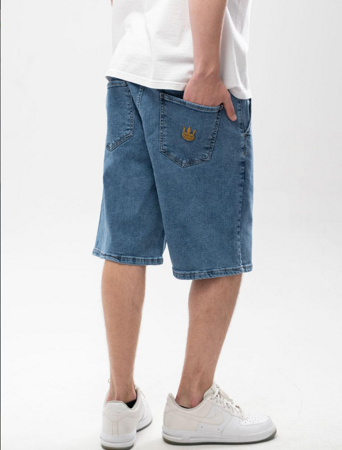 Jigga Crown Pocket Jeans Short Blue Washed Gold