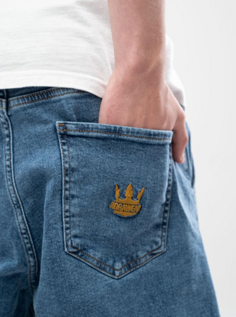 Jigga Crown Pocket Jeans Short Blue Washed Gold